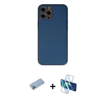 MARSİLYAN™- iPhone 12 Pro Kılıf Yadigar Klasik - Siyah 3D Antistatik Cam Ekran Koruyucu + Shine Kamera Lens Koruma Cam - MI