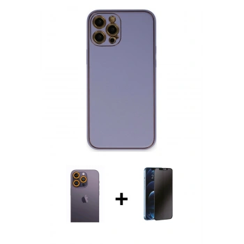 MARSİLYAN™- iPhone 12 Pro Kılıf Yadigar Klasik - Siyah 3D Antistatik Hayalet Cam Ekran Koruyucu + Neon Fosforlu Kamera Lens - SI