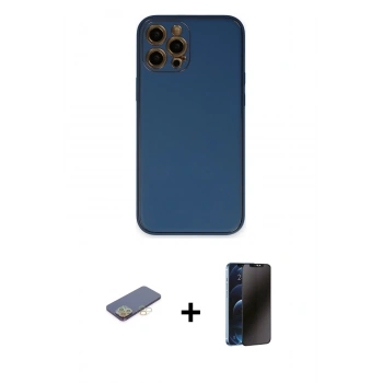 MARSİLYAN™- iPhone 12 Pro Kılıf Yadigar Klasik - Siyah 3D Antistatik Hayalet Cam Ekran Koruyucu + Renkli Kamera Lens Koruma Cam - SI
