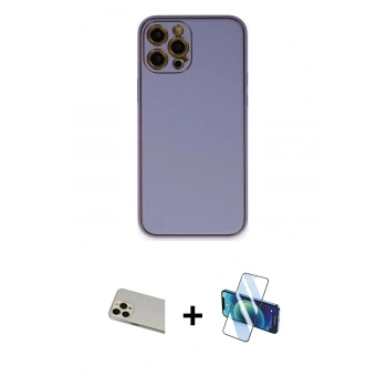 MARSİLYAN™- iPhone 12 Pro Kılıf Yadigar Klasik - Siyah 3D Antistatik Seramik Nano Ekran Koruyucu + Rainbow Kamera Lens Koruma Cam - GD