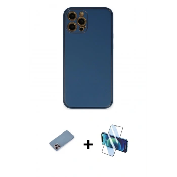 MARSİLYAN™- iPhone 12 Pro Kılıf Yadigar Klasik - Siyah 3D Antistatik Seramik Nano Ekran Koruyucu + Shine Kamera Lens Koruma Cam - PE