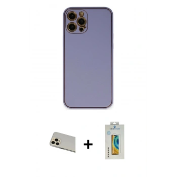 MARSİLYAN™- iPhone 12 Pro Kılıf Yadigar Klasik - Siyah Polymer Nano Ekran Koruyucu + Rainbow Kamera Lens Koruma Cam - GD
