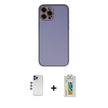 MARSİLYAN™- iPhone 12 Pro Kılıf Yadigar Klasik - Siyah Polymer Nano Ekran Koruyucu + Shine Kamera Lens - MI