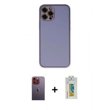 MARSİLYAN™- iPhone 12 Pro Kılıf Yadigar Klasik - Siyah Polymer Nano Ekran Koruyucu + Neon Fosforlu Kamera Lens - TU