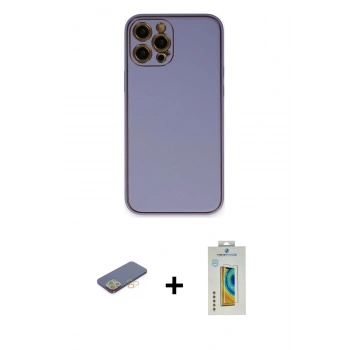 MARSİLYAN™- iPhone 12 Pro Kılıf Yadigar Klasik - Siyah Polymer Nano Ekran Koruyucu + Renkli Kamera Lens Koruma Cam - SI