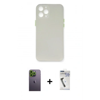 MARSİLYAN™- iPhone 12 Pro Kılıf Yadigar Yansıma Serisi - Şeffaf Uv Polymer Nano Ekran Koruyucu + Neon Fosforlu Kamera Lens - YL