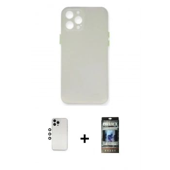 MARSİLYAN™- iPhone 12 Pro Kılıf Yadigar Yansıma Serisi - Siyah 34D Hayalet Izgaralı Cam + Shine Kamera Lens - GS