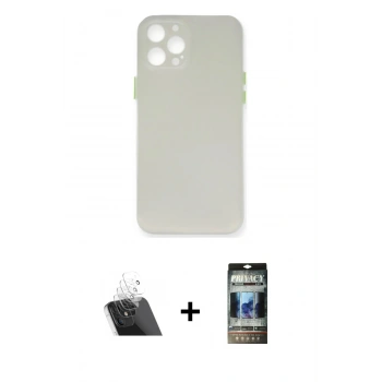 MARSİLYAN™- iPhone 12 Pro Kılıf Yadigar Yansıma Serisi - Siyah 34D Hayalet Izgaralı Cam + Kamera Lens Koruma Cam - SF