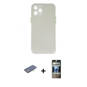 MARSİLYAN™- iPhone 12 Pro Kılıf Yadigar Yansıma Serisi - Siyah 34D Hayalet Izgaralı Cam + Renkli Kamera Lens Koruma Cam - MI