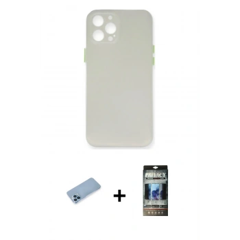 MARSİLYAN™- iPhone 12 Pro Kılıf Yadigar Yansıma Serisi - Siyah 34D Hayalet Izgaralı Cam + Shine Kamera Lens Koruma Cam - MI