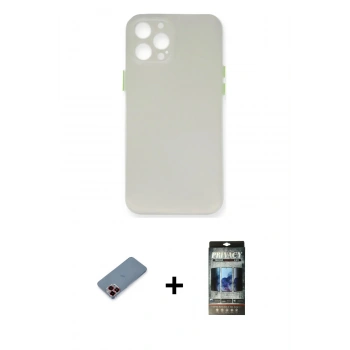 MARSİLYAN™- iPhone 12 Pro Kılıf Yadigar Yansıma Serisi - Siyah 34D Hayalet Izgaralı Cam + Metal Kamera Lens Koruma Cam - KI