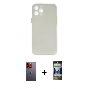 MARSİLYAN™- iPhone 12 Pro Kılıf Yadigar Yansıma Serisi - Siyah 34D Hayalet Izgaralı Cam + Neon Fosforlu Kamera Lens - TU
