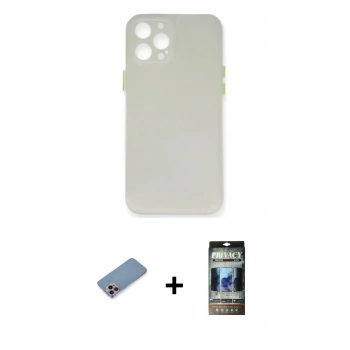 MARSİLYAN™- iPhone 12 Pro Kılıf Yadigar Yansıma Serisi - Siyah 34D Hayalet Izgaralı Cam + Shine Kamera Lens Koruma Cam - PE