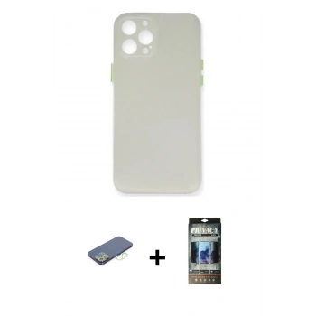 MARSİLYAN™- iPhone 12 Pro Kılıf Yadigar Yansıma Serisi - Siyah 34D Hayalet Izgaralı Cam + Renkli Kamera Lens Koruma Cam - YL