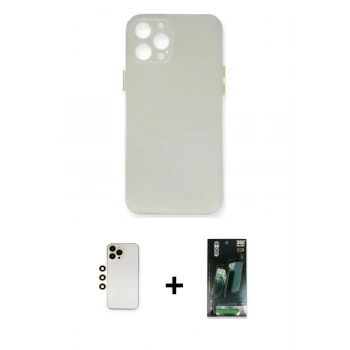 MARSİLYAN™- iPhone 12 Pro Kılıf Yadigar Yansıma Serisi - Siyah 360 Mat Full Body Arka Koruyucu + Shine Kamera Lens - GD