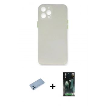 MARSİLYAN™- iPhone 12 Pro Kılıf Yadigar Yansıma Serisi - Siyah 360 Mat Full Body Arka Koruyucu + Shine Kamera Lens Koruma Cam - MI