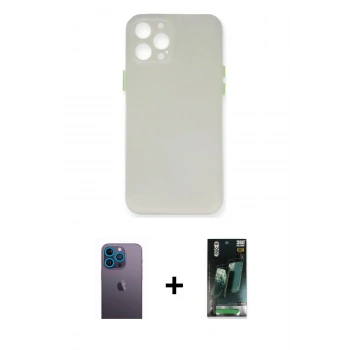 MARSİLYAN™- iPhone 12 Pro Kılıf Yadigar Yansıma Serisi - Siyah 360 Mat Full Body Arka Koruyucu + Neon Fosforlu Kamera Lens - MI