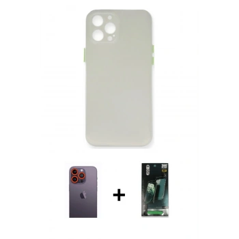 MARSİLYAN™- iPhone 12 Pro Kılıf Yadigar Yansıma Serisi - Siyah 360 Mat Full Body Arka Koruyucu + Neon Fosforlu Kamera Lens - TU