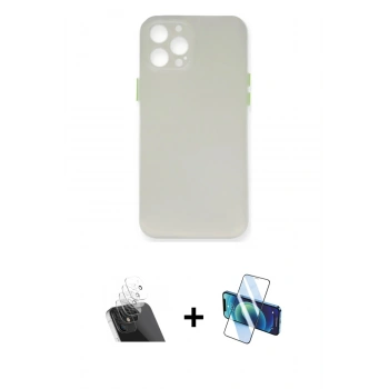 MARSİLYAN™- iPhone 12 Pro Kılıf Yadigar Yansıma Serisi - Siyah 3D Antistatik Cam Ekran Koruyucu + Kamera Lens Koruma Cam - SF