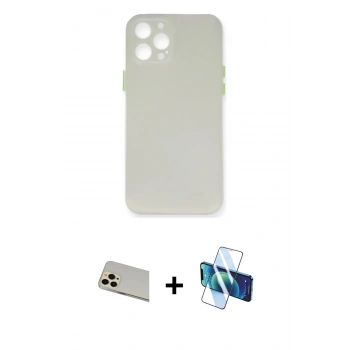 MARSİLYAN™- iPhone 12 Pro Kılıf Yadigar Yansıma Serisi - Siyah 3D Antistatik Cam Ekran Koruyucu + Rainbow Kamera Lens Koruma Cam - GD