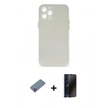 MARSİLYAN™- iPhone 12 Pro Kılıf Yadigar Yansıma Serisi - Siyah 3D Antistatik Hayalet Cam Ekran Koruyucu + Metal Kamera Lens Koruma Cam - MR
