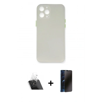 MARSİLYAN™- iPhone 12 Pro Kılıf Yadigar Yansıma Serisi - Siyah 3D Antistatik Hayalet Cam Ekran Koruyucu + Kamera Lens Koruma Cam - SF