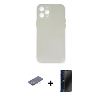 MARSİLYAN™- iPhone 12 Pro Kılıf Yadigar Yansıma Serisi - Siyah 3D Antistatik Hayalet Cam Ekran Koruyucu + Renkli Kamera Lens Koruma Cam - SI