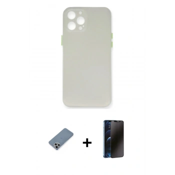 MARSİLYAN™- iPhone 12 Pro Kılıf Yadigar Yansıma Serisi - Siyah 3D Antistatik Hayalet Cam Ekran Koruyucu + Metal Kamera Lens Koruma Cam - GS