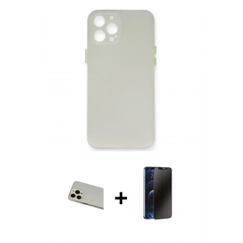 MARSİLYAN™- iPhone 12 Pro Kılıf Yadigar Yansıma Serisi - Siyah 3D Antistatik Hayalet Cam Ekran Koruyucu + Rainbow Kamera Lens Koruma Cam - GD