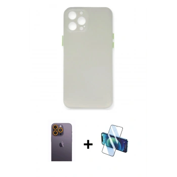 MARSİLYAN™- iPhone 12 Pro Kılıf Yadigar Yansıma Serisi - Siyah 3D Antistatik Seramik Nano Ekran Koruyucu + Neon Fosforlu Kamera Lens - SI