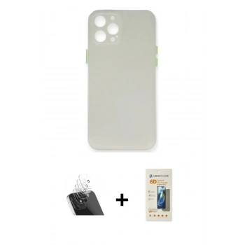 MARSİLYAN™- iPhone 12 Pro Kılıf Yadigar Yansıma Serisi - Siyah 6D Mat Seramik Hayalet Nano Ekran Koruyucu + Kamera Lens Koruma Cam - SF