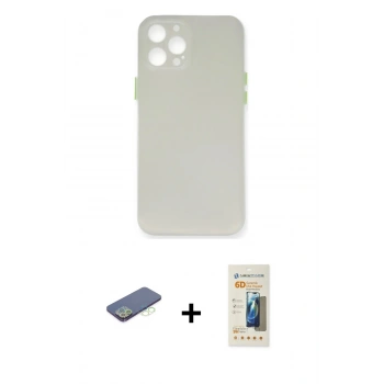 MARSİLYAN™- iPhone 12 Pro Kılıf Yadigar Yansıma Serisi - Siyah 6D Mat Seramik Hayalet Nano Ekran Koruyucu + Renkli Kamera Lens Koruma Cam - YL
