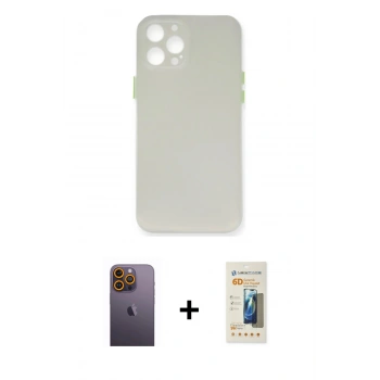 MARSİLYAN™- iPhone 12 Pro Kılıf Yadigar Yansıma Serisi - Siyah 6D Mat Seramik Hayalet Nano Ekran Koruyucu + Neon Fosforlu Kamera Lens - SI