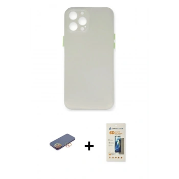 MARSİLYAN™- iPhone 12 Pro Kılıf Yadigar Yansıma Serisi - Siyah 6D Mat Seramik Hayalet Nano Ekran Koruyucu + Renkli Kamera Lens Koruma Cam - TU