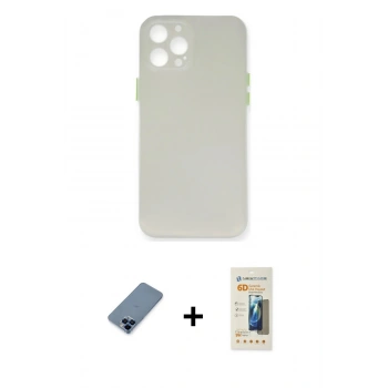 MARSİLYAN™- iPhone 12 Pro Kılıf Yadigar Yansıma Serisi - Siyah 6D Mat Seramik Hayalet Nano Ekran Koruyucu + Metal Kamera Lens Koruma Cam - MI