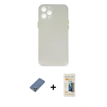 MARSİLYAN™- iPhone 12 Pro Kılıf Yadigar Yansıma Serisi - Siyah 6D Mat Seramik Hayalet Nano Ekran Koruyucu + Metal Kamera Lens Koruma Cam - AKYL
