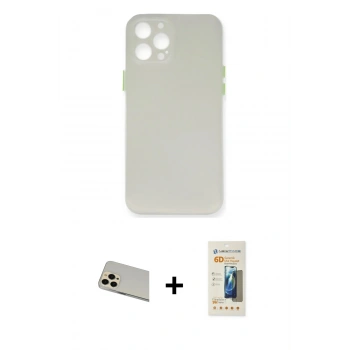 MARSİLYAN™- iPhone 12 Pro Kılıf Yadigar Yansıma Serisi - Siyah 6D Mat Seramik Hayalet Nano Ekran Koruyucu + Rainbow Kamera Lens Koruma Cam - GD
