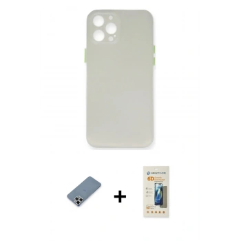 MARSİLYAN™- iPhone 12 Pro Kılıf Yadigar Yansıma Serisi - Siyah 6D Mat Seramik Hayalet Nano Ekran Koruyucu + Metal Kamera Lens Koruma Cam - GS