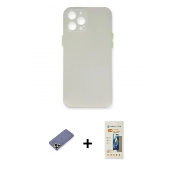 MARSİLYAN™- iPhone 12 Pro Kılıf Yadigar Yansıma Serisi - Siyah 6D Mat Seramik Hayalet Nano Ekran Koruyucu + Metal Kamera Lens Koruma Cam - GD