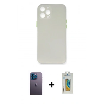 MARSİLYAN™- iPhone 12 Pro Kılıf Yadigar Yansıma Serisi - Siyah Polymer Nano Ekran Koruyucu + Neon Fosforlu Kamera Lens - MI