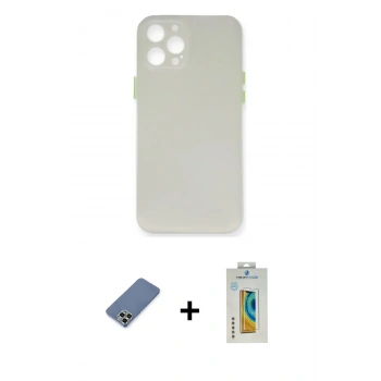 MARSİLYAN™- iPhone 12 Pro Kılıf Yadigar Yansıma Serisi - Siyah Polymer Nano Ekran Koruyucu + Metal Kamera Lens Koruma Cam - AKYL
