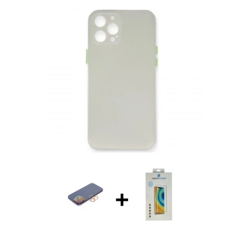 MARSİLYAN™- iPhone 12 Pro Kılıf Yadigar Yansıma Serisi - Siyah Polymer Nano Ekran Koruyucu + Renkli Kamera Lens Koruma Cam - TU
