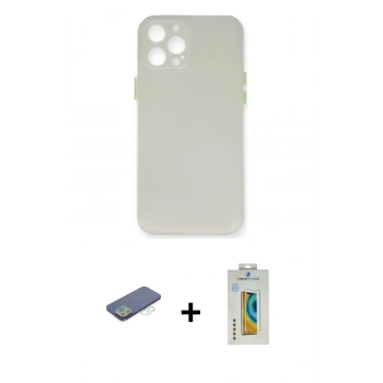 MARSİLYAN™- iPhone 12 Pro Kılıf Yadigar Yansıma Serisi - Siyah Polymer Nano Ekran Koruyucu + Renkli Kamera Lens Koruma Cam - YL