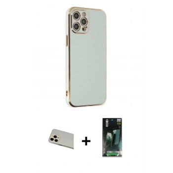 MARSİLYAN™- iPhone 12 Pro Kılıf Yankı Serisi - Şeffaf 360 Full Body Arka Koruyucu + Rainbow Kamera Lens Koruma Cam - GD