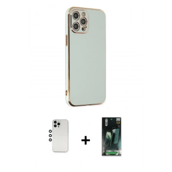 MARSİLYAN™- iPhone 12 Pro Kılıf Yankı Serisi - Şeffaf 360 Full Body Arka Koruyucu + Shine Kamera Lens - GS