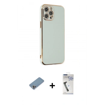 MARSİLYAN™- iPhone 12 Pro Kılıf Yankı Serisi - Şeffaf Uv Polymer Nano Ekran Koruyucu + Shine Kamera Lens Koruma Cam - GI