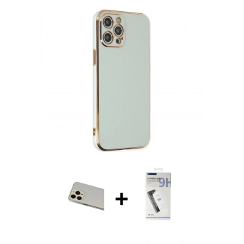 MARSİLYAN™- iPhone 12 Pro Kılıf Yankı Serisi - Şeffaf Uv Polymer Nano Ekran Koruyucu + Rainbow Kamera Lens Koruma Cam - GD