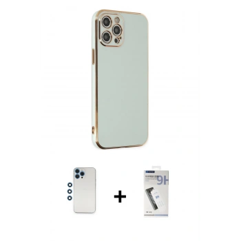 MARSİLYAN™- iPhone 12 Pro Kılıf Yankı Serisi - Şeffaf Uv Polymer Nano Ekran Koruyucu + Shine Kamera Lens - MI