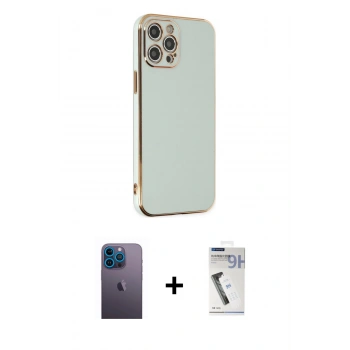 MARSİLYAN™- iPhone 12 Pro Kılıf Yankı Serisi - Şeffaf Uv Polymer Nano Ekran Koruyucu + Neon Fosforlu Kamera Lens - MI