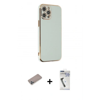 MARSİLYAN™- iPhone 12 Pro Kılıf Yankı Serisi - Şeffaf Uv Polymer Nano Ekran Koruyucu + Shine Kamera Lens Koruma Cam - SABE